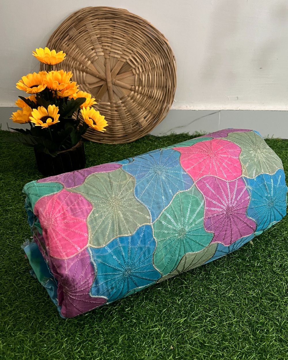 Position Print with Sequin Embroidery on Premium Organza Multicolor 42 Inches Width