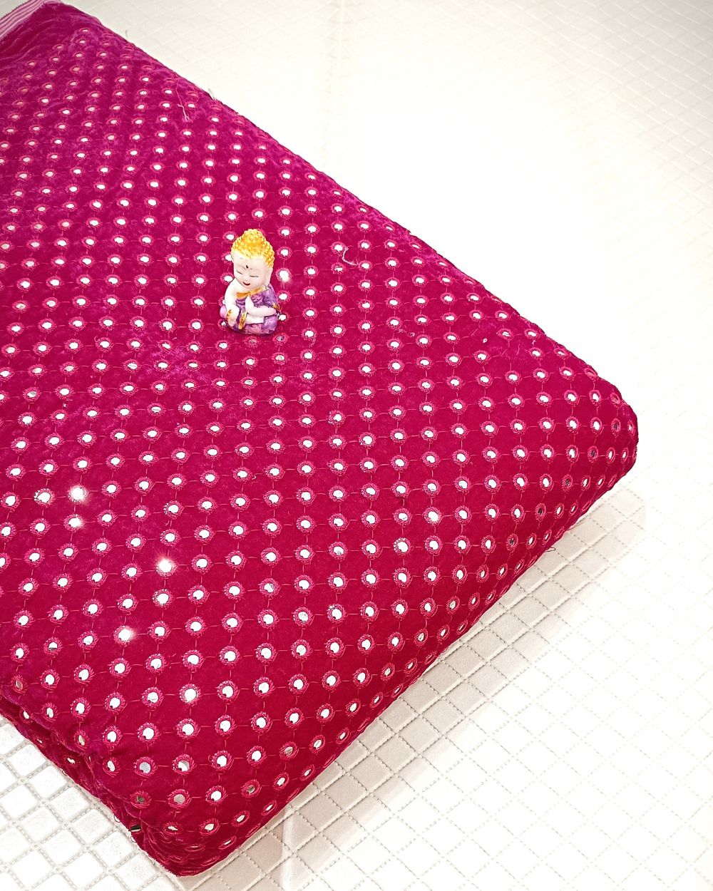 Velvet Abla Work Pink Colour 42 Inches Width