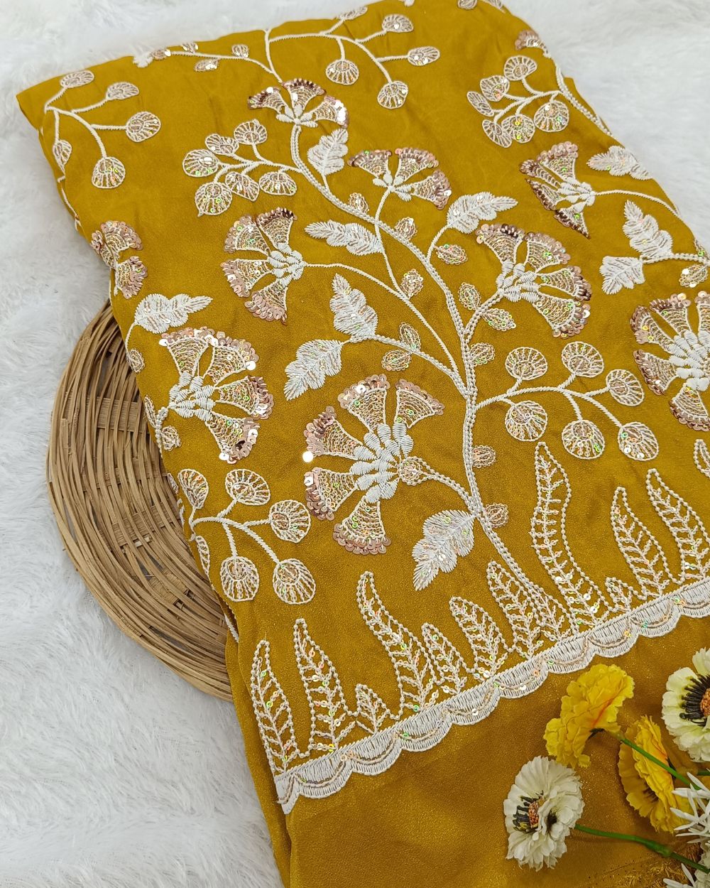 Art Silk Work Mustard Yellow Colour 42 Inches Width