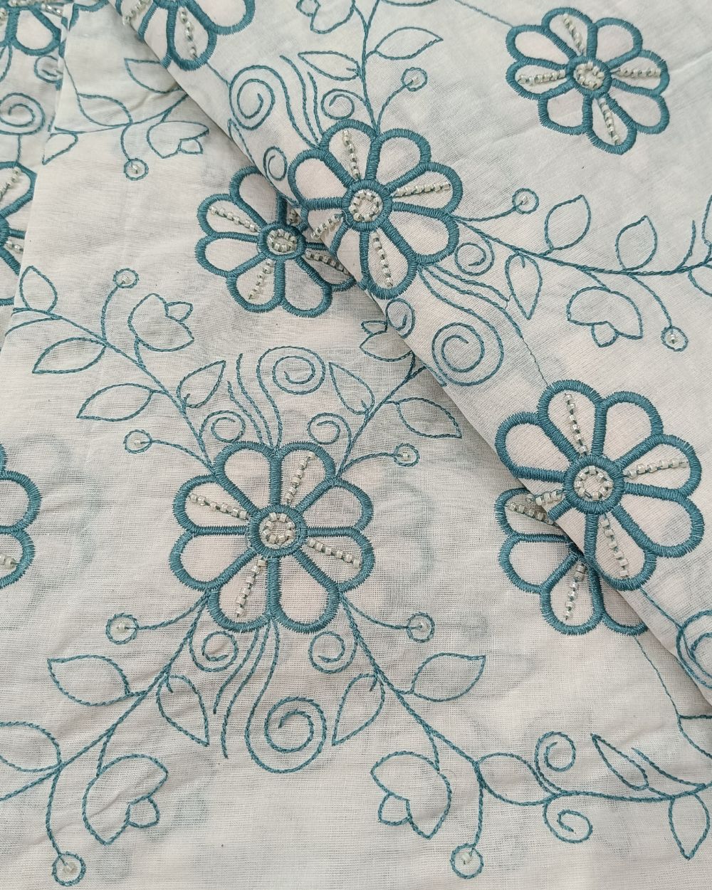 Kora Cotton Moti Work Turquoise Colour 45 Inches Width