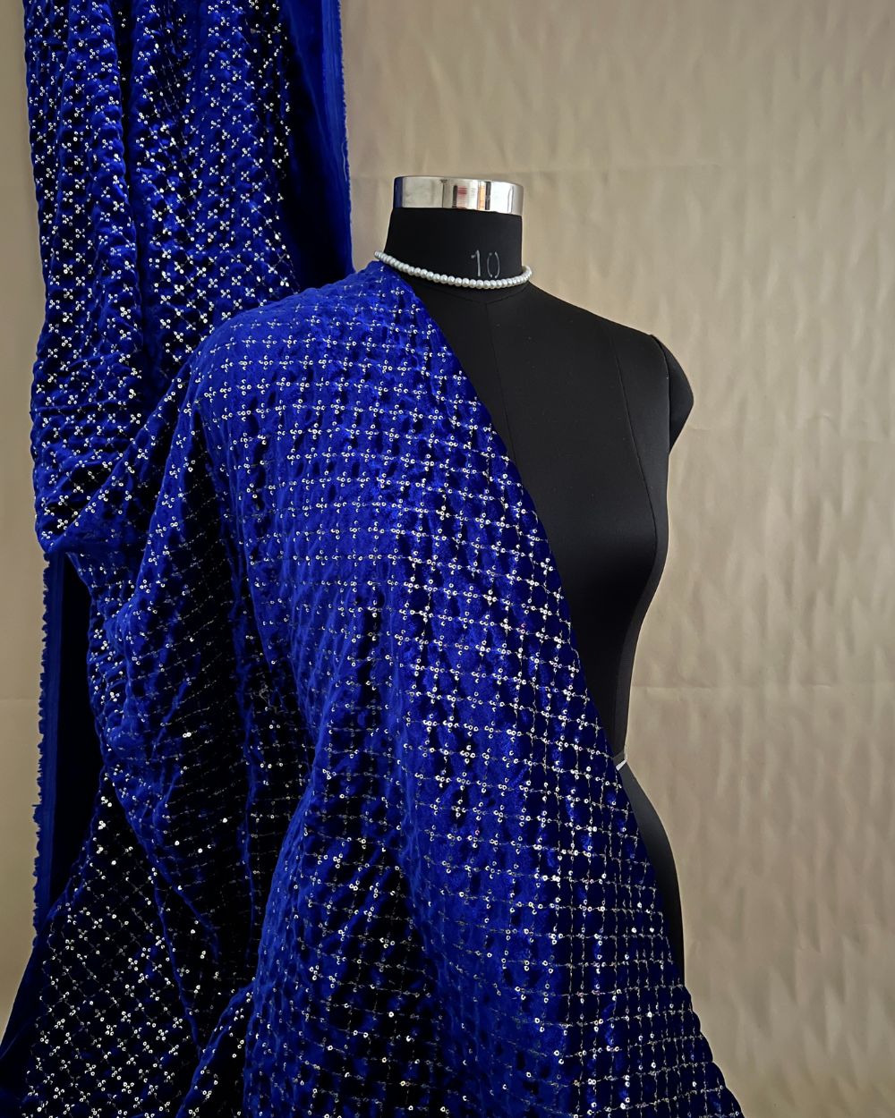 Velvet Work Royal Blue Colour 42 Inches Width