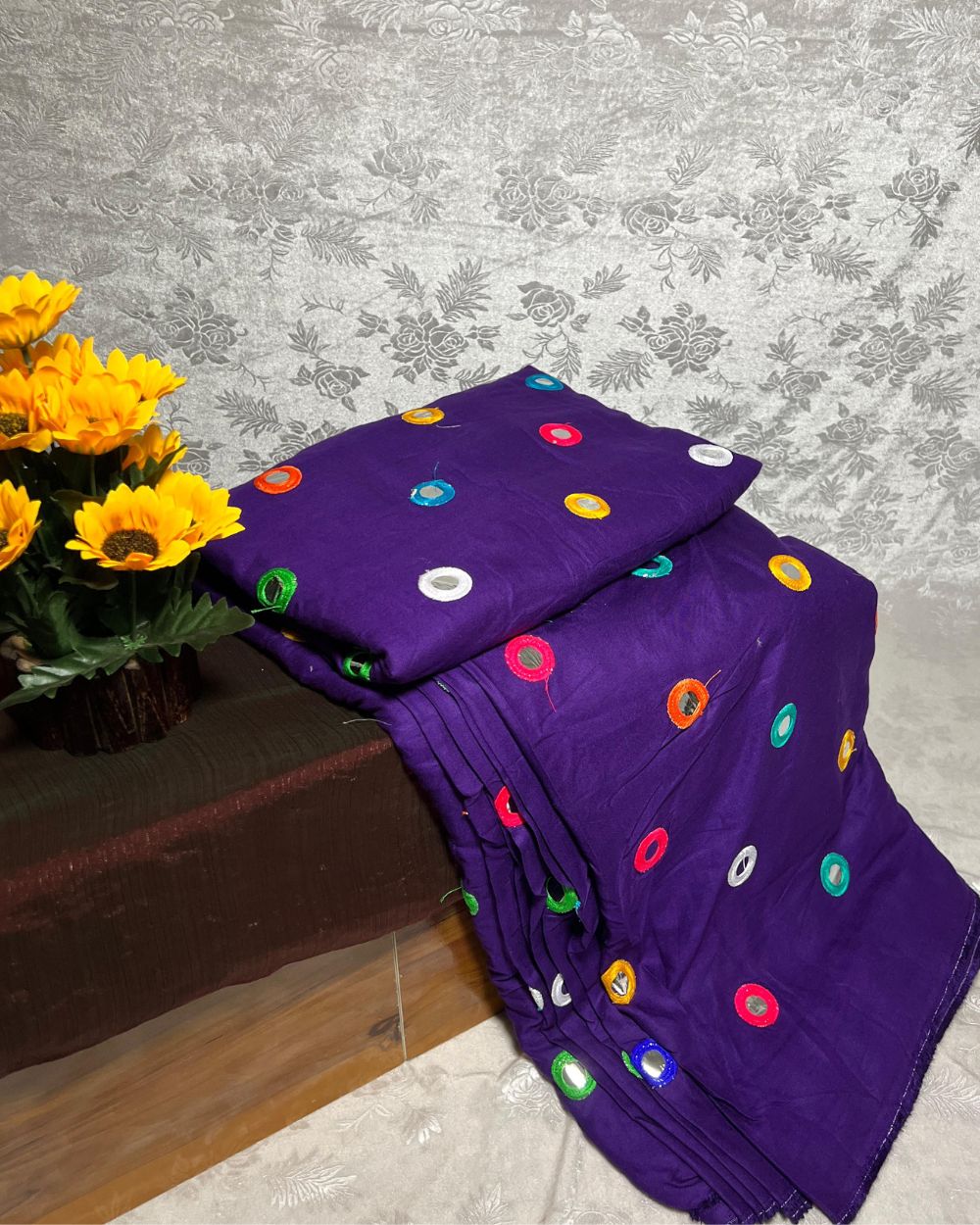Rayon Gamthi(Rajasthani) Work Purple (Multicolor) 44 Inches Width