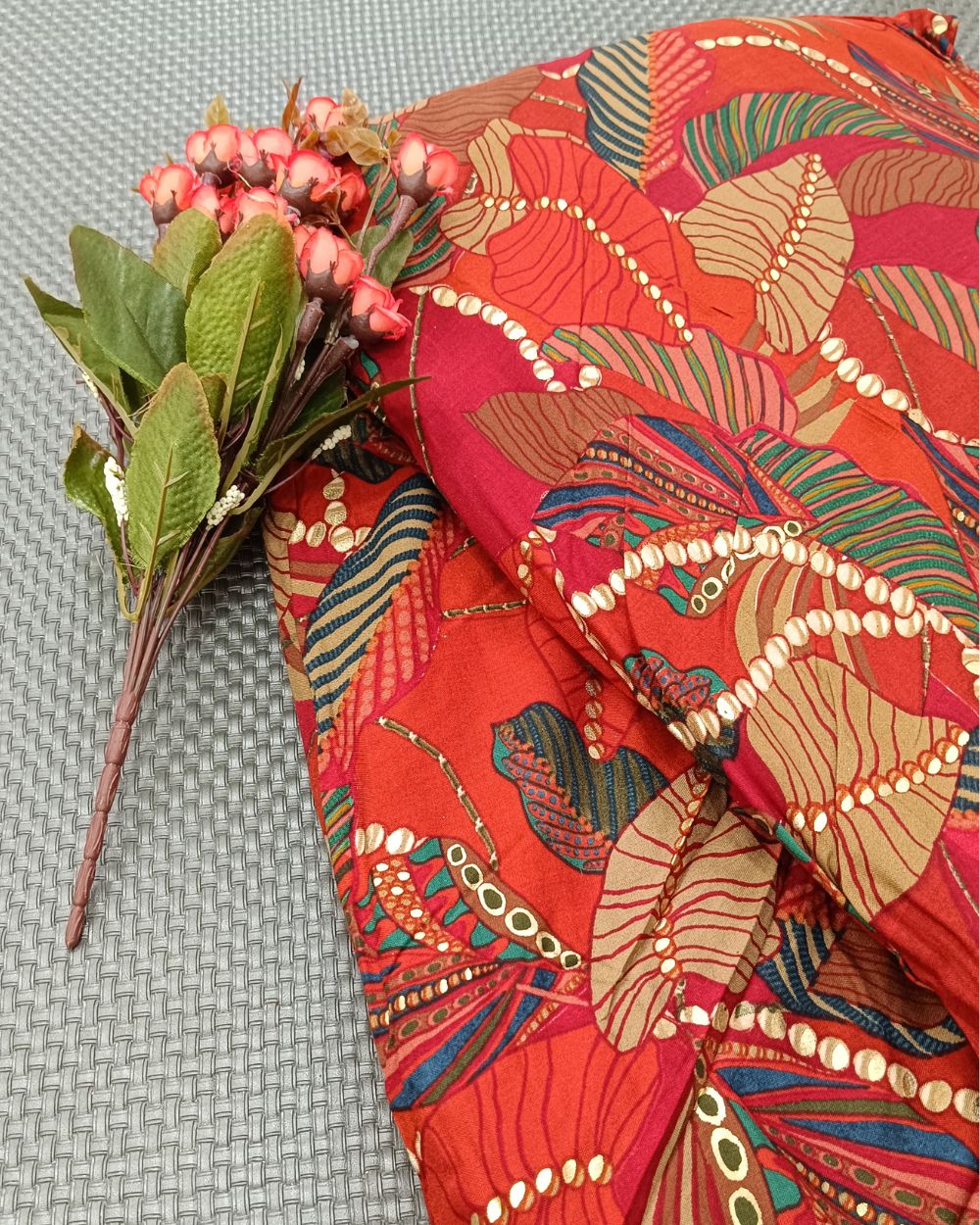 Rayon Foil Print Red Colour 42 Inches Width