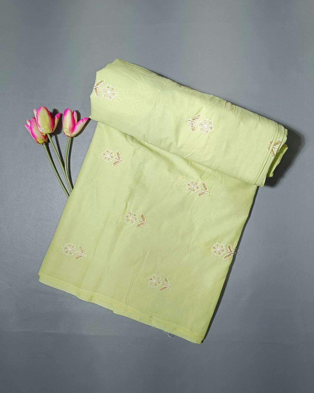 Cambric Cotton with Thread Work Light Pista Colour 40 Inches Width