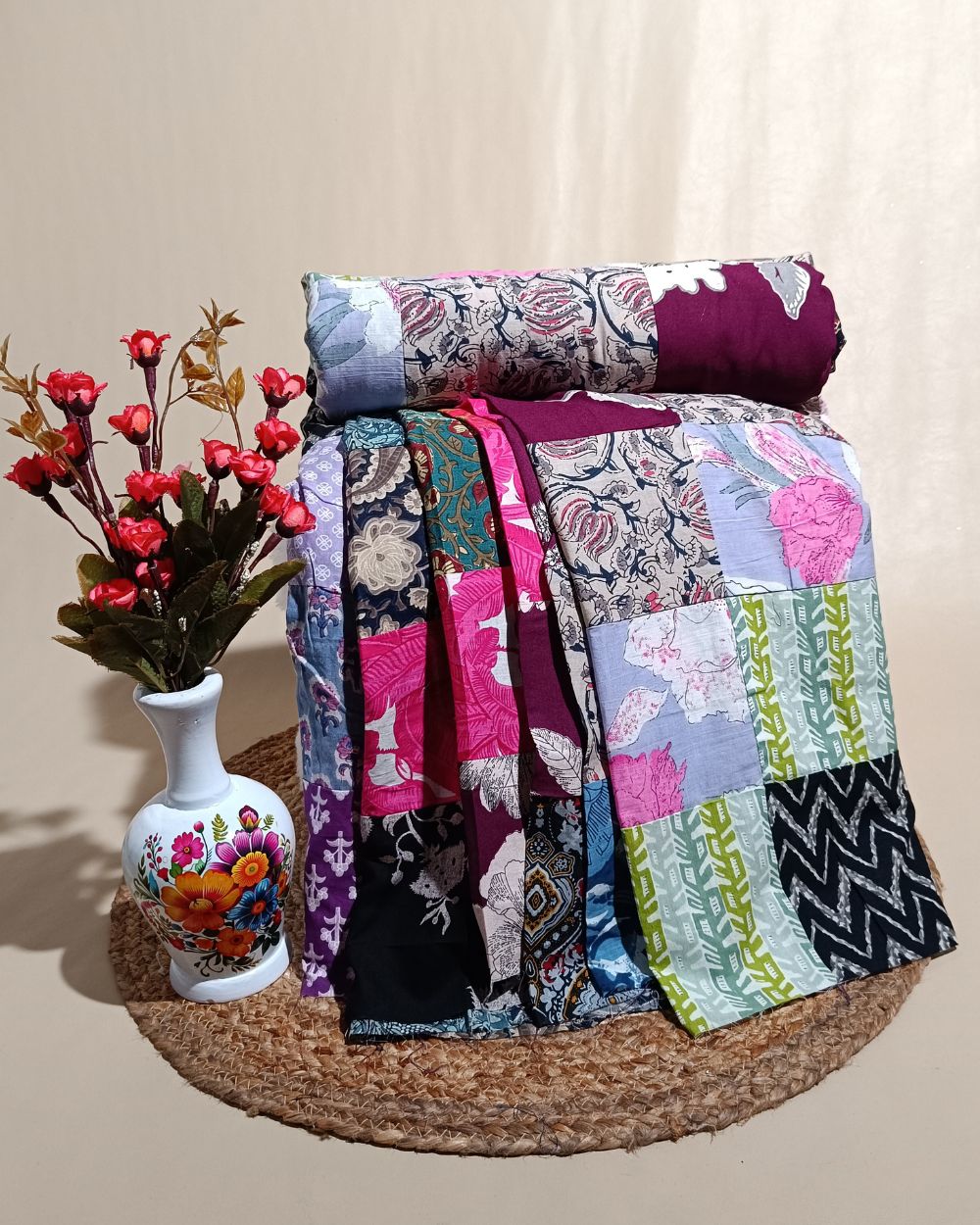 Printed Cotton  Patchwork Quilt Multicolor 42 Inches Width