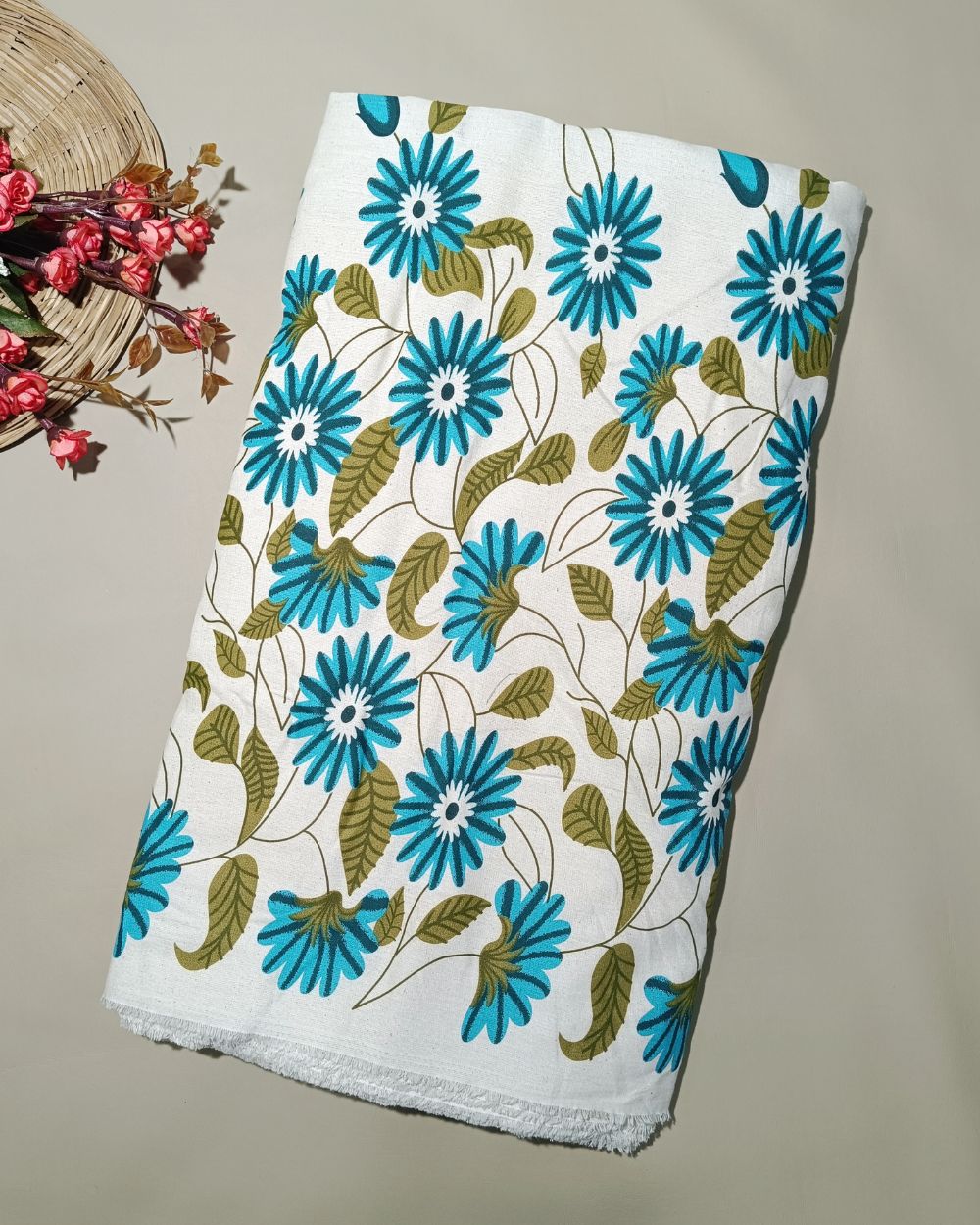 Printed Khadi Cotton with Border Off White Colour 42 Inches Width