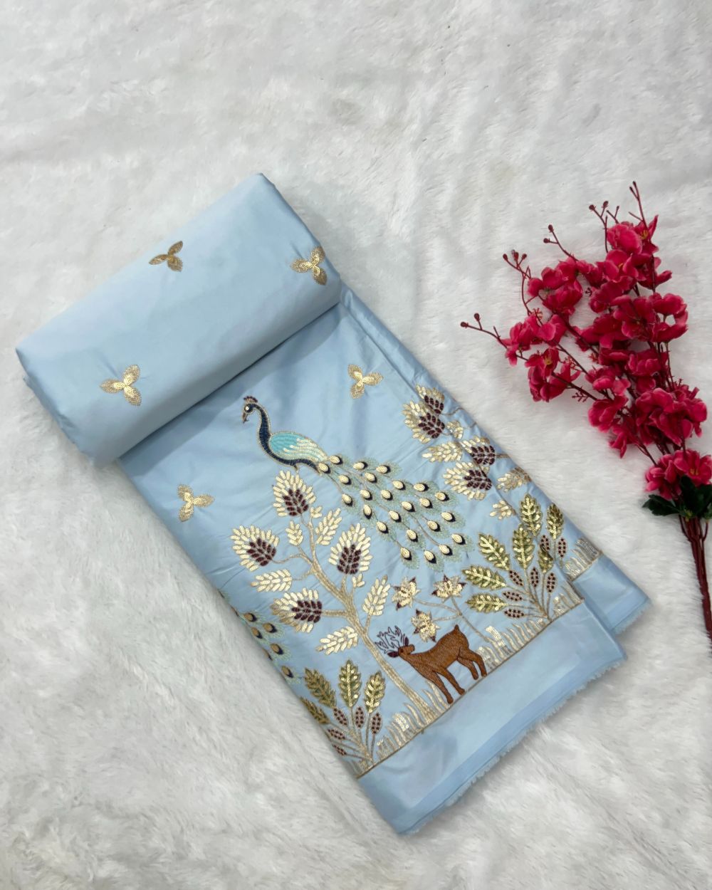 Malai Silk Work Light Sky Blue Colour 56 Inches Width