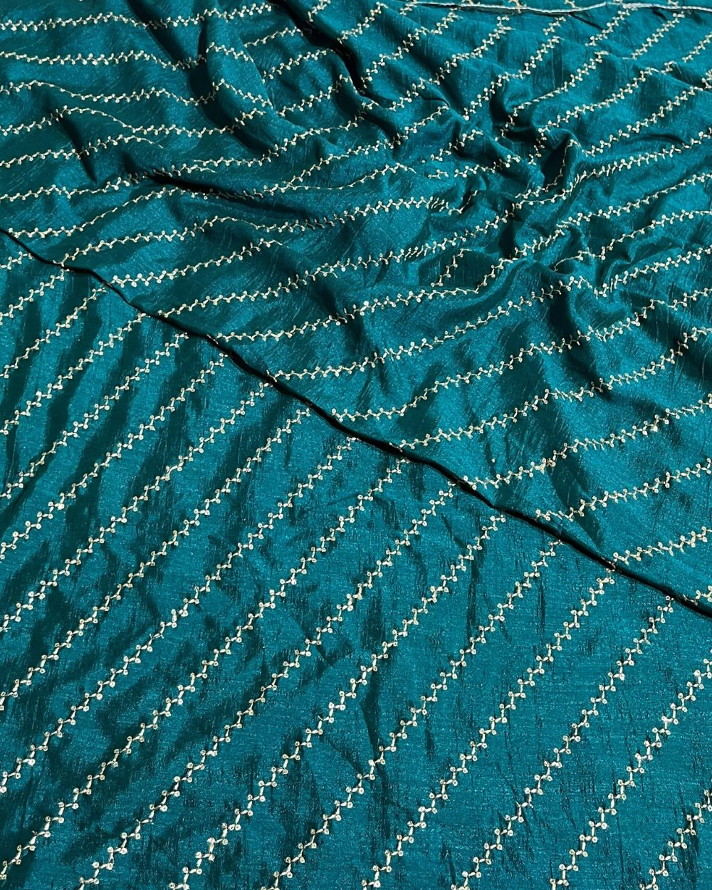 Vichitra Silk Work Peacock Blue Colour 44 Inches Width