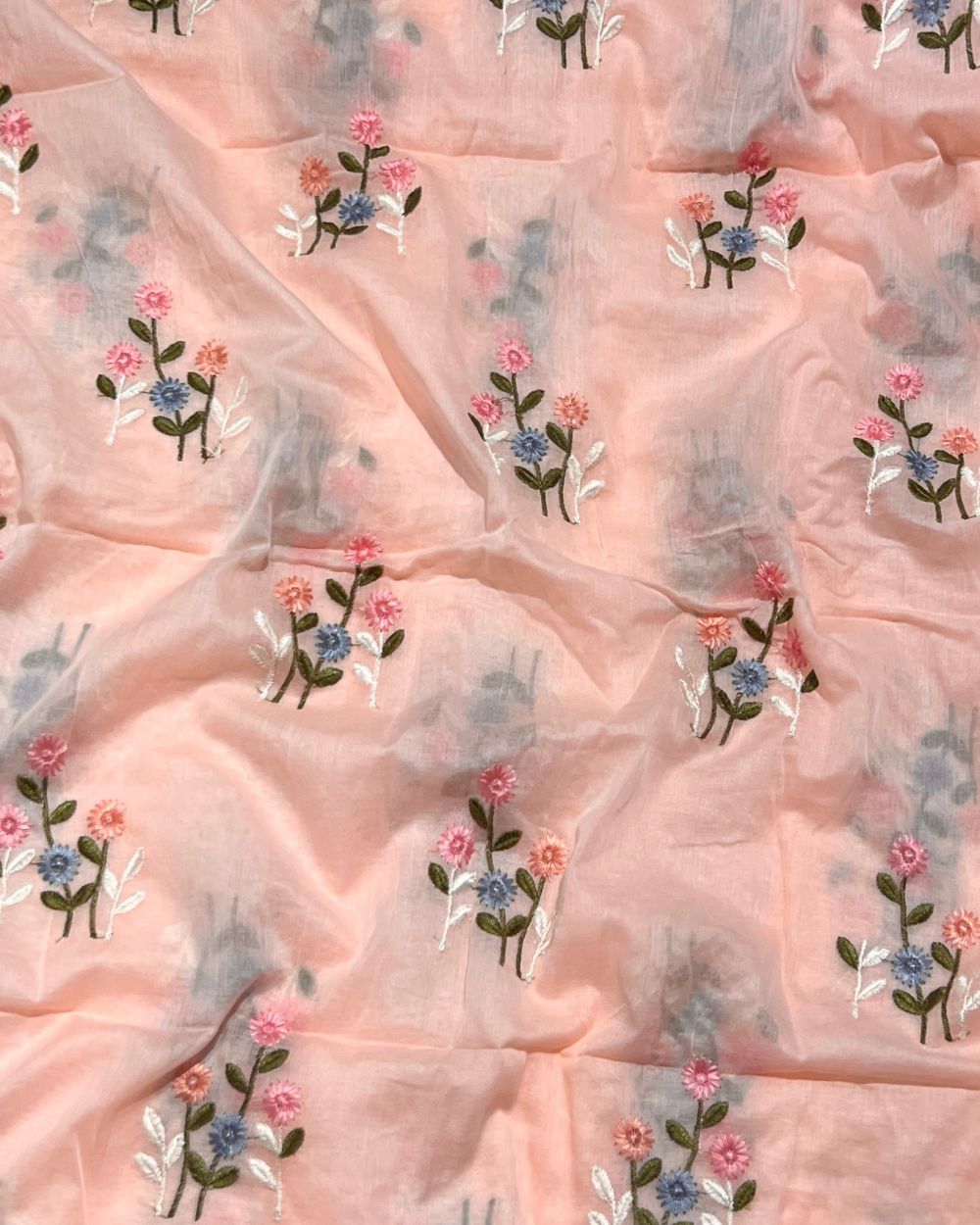 Mal Cotton with Thread Work Pastel Peach Colour 42 Inches Width