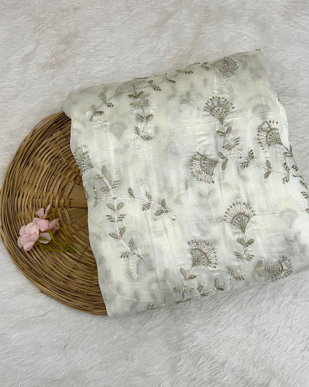 Gold Crush Work White Colour 45 Inches Width