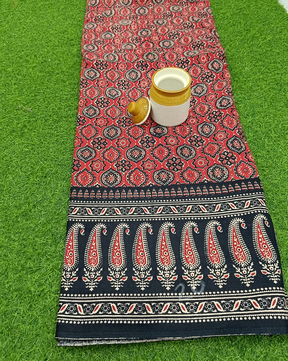 Printed Cotton with Border Red Colour 42 Inches Width