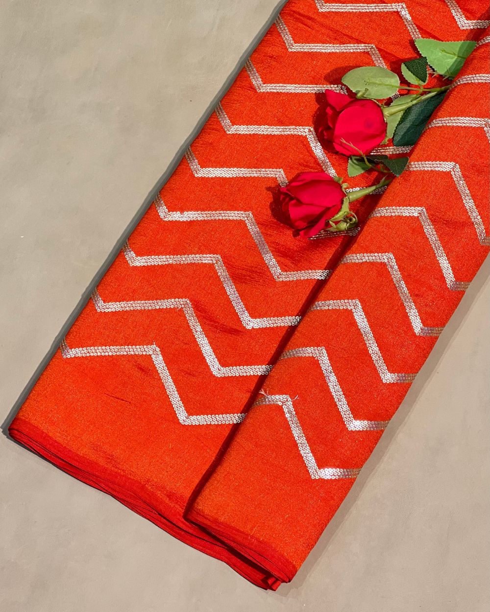 Vichitra Silk Work Rust Orange Colour 46 Inches Width