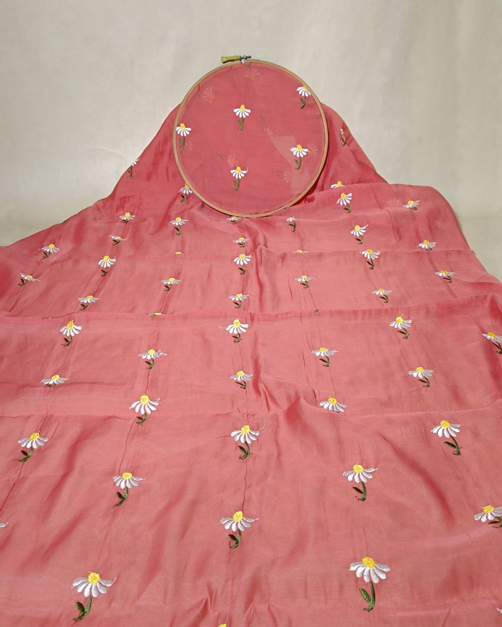 Chanderi Mal Cotton with Thread Work Peach Colour 43 Inches Width