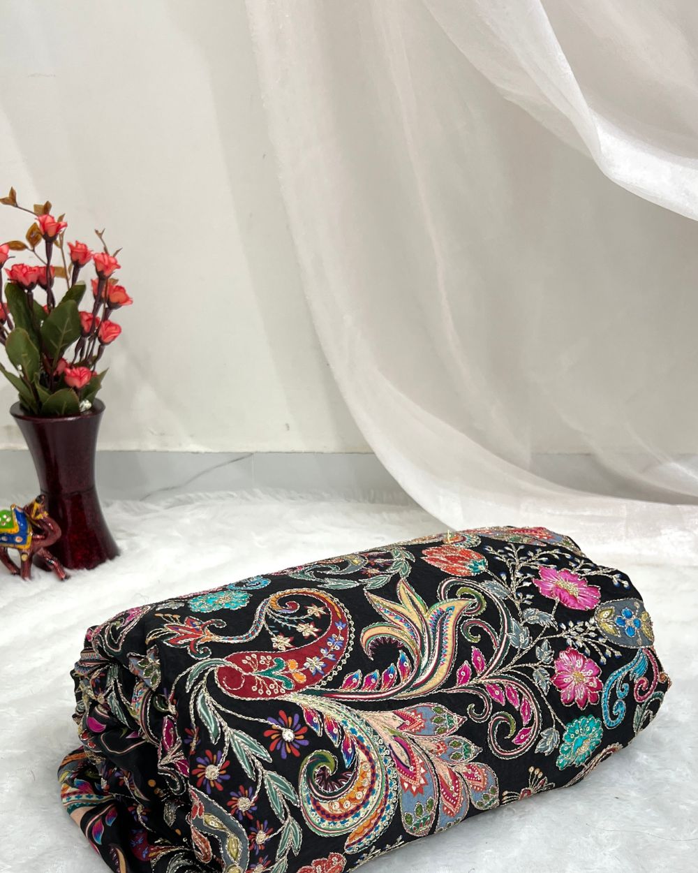 Natural Crepe Work Black Colour 45 Inches Width