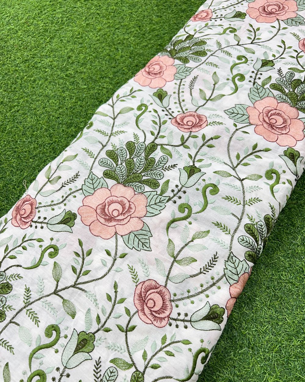 Kora Cotton Work Peach Colour 45 Inches Width