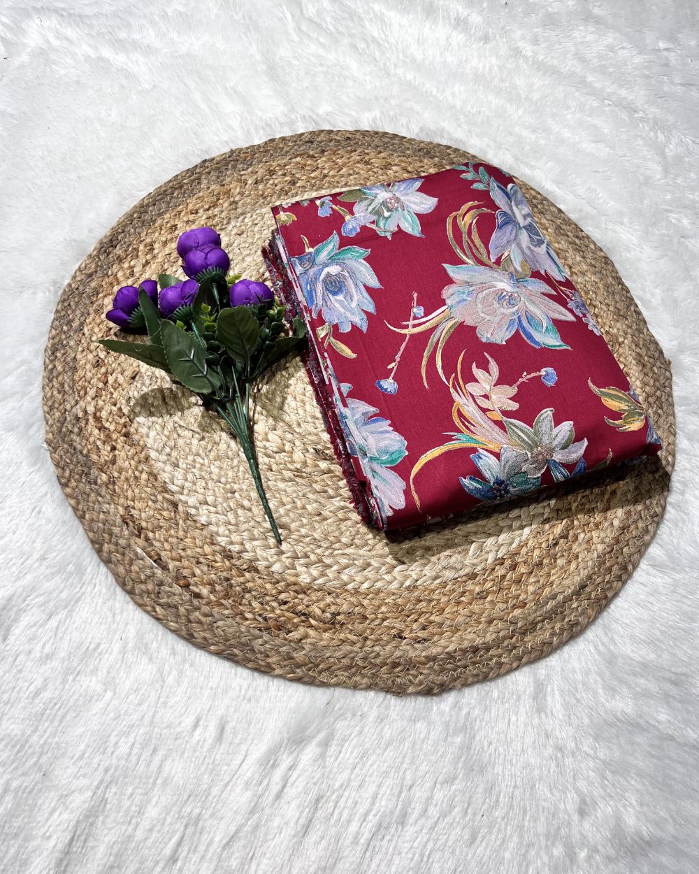 Printed Glaze Cotton Maroon Colour 42 Inches Width