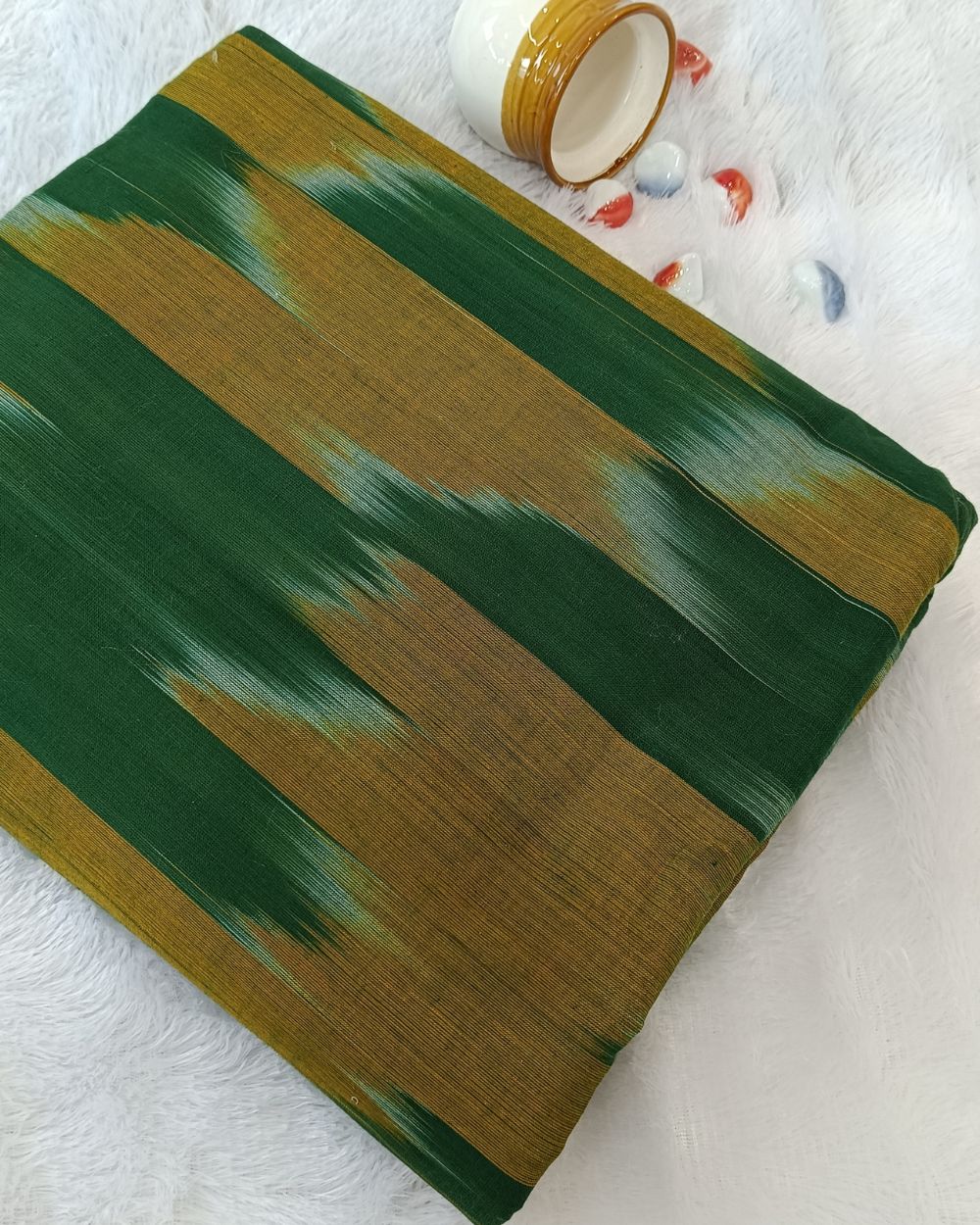 Woven Pure Cotton Ikat Green Colour 42 Inches Width
