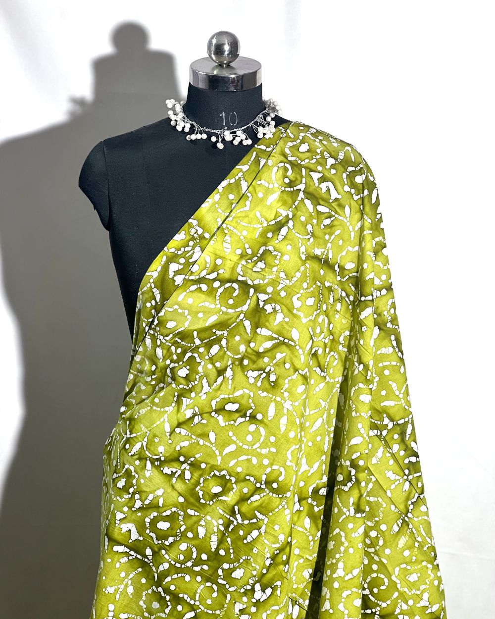 Cotton Hand Blocked Wax Batik Print Mehandi Green Colour 46 Inches Width