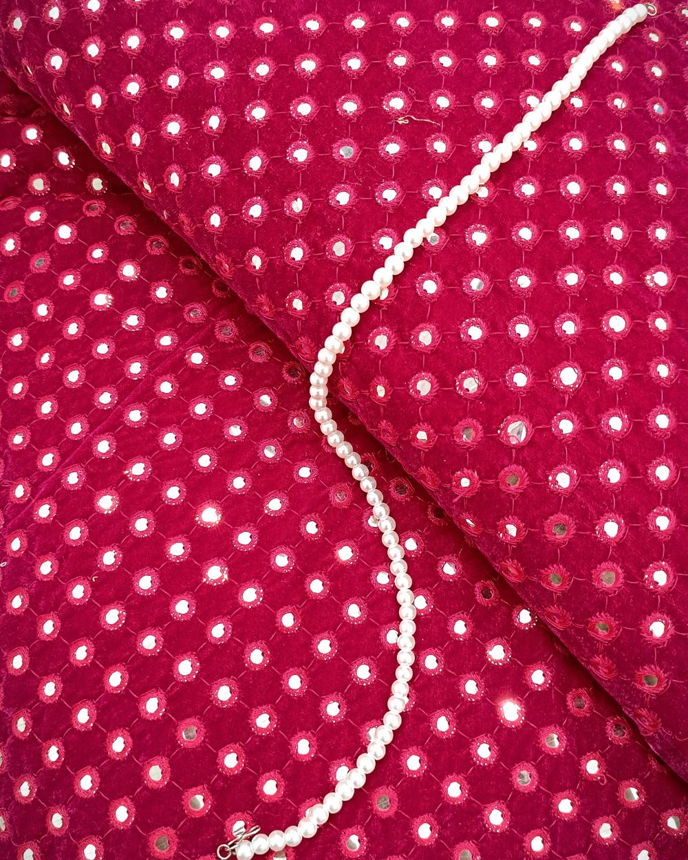 Velvet Abla Work Pink Colour 42 Inches Width