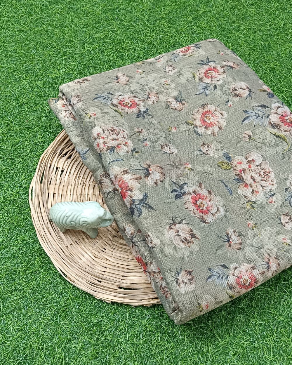 Printed Zari-Digital Pastel Mehandi Green Colour 42 Inches Width