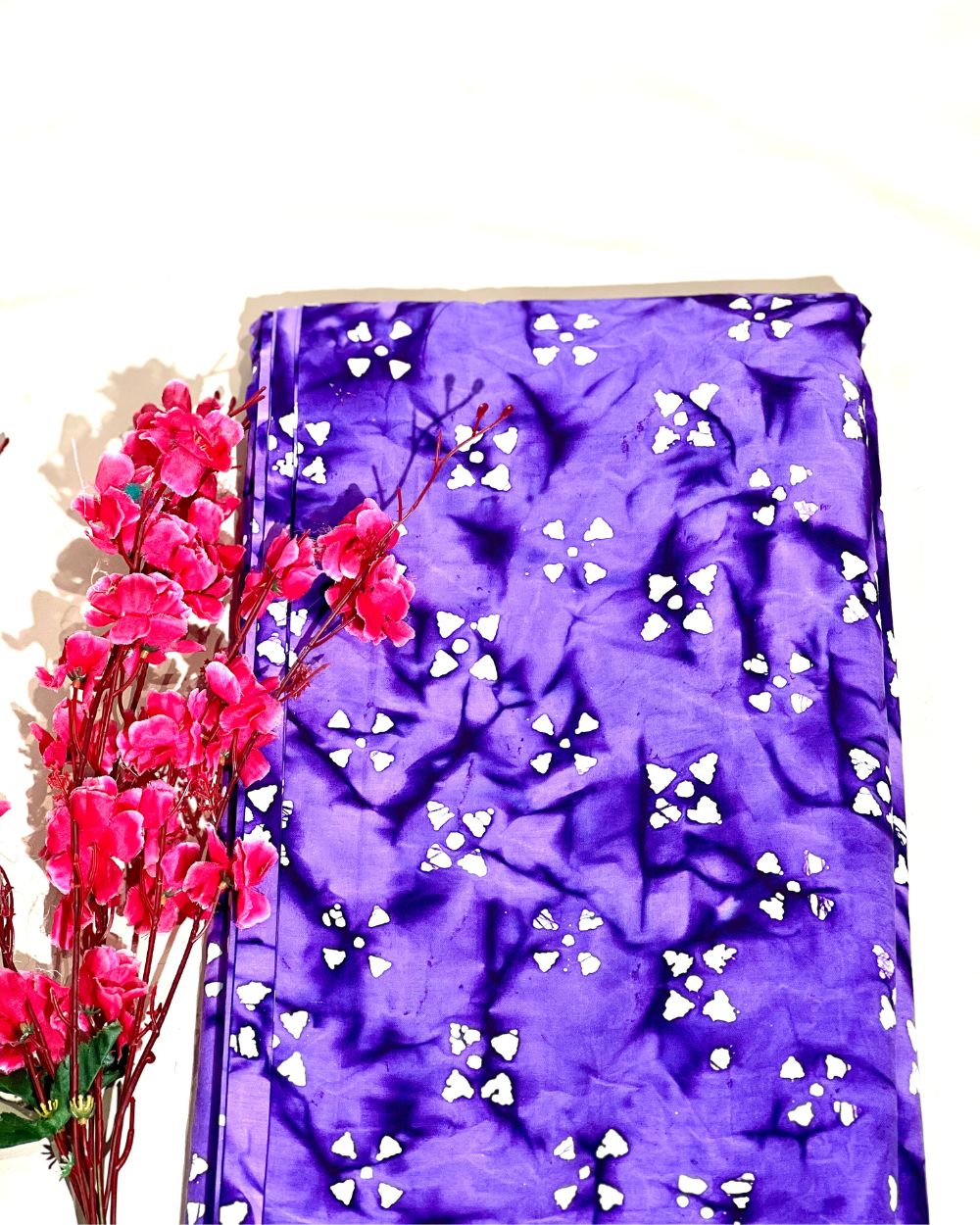 Cotton Hand Blocked Wax Batik Print Lavender Colour 45 Inches Width