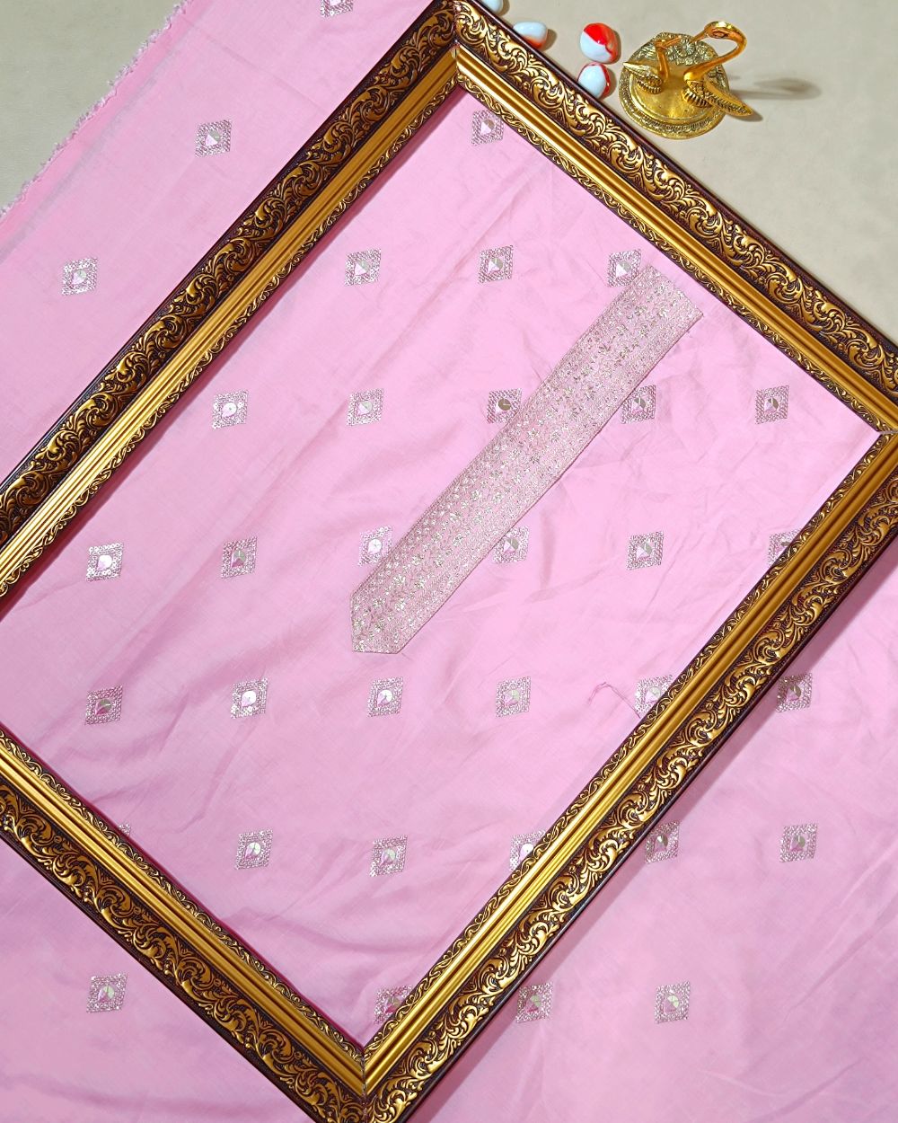 Cambri Cotton Work Unstitched Top Pattern Baby Pink Colour 48 Inches Width