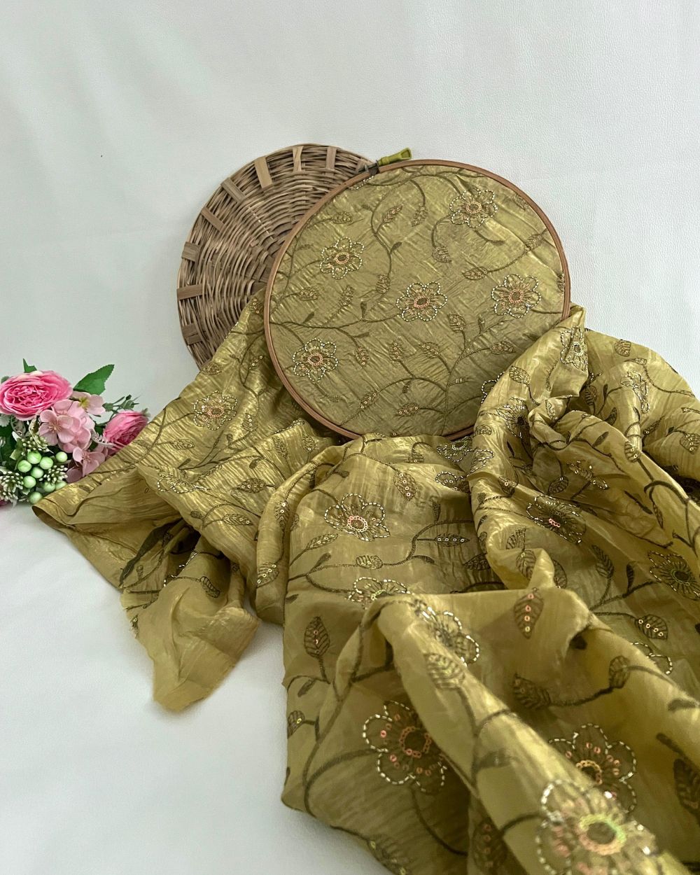 Gold Crush Work Light Olive Green Colour 48 Inches Width