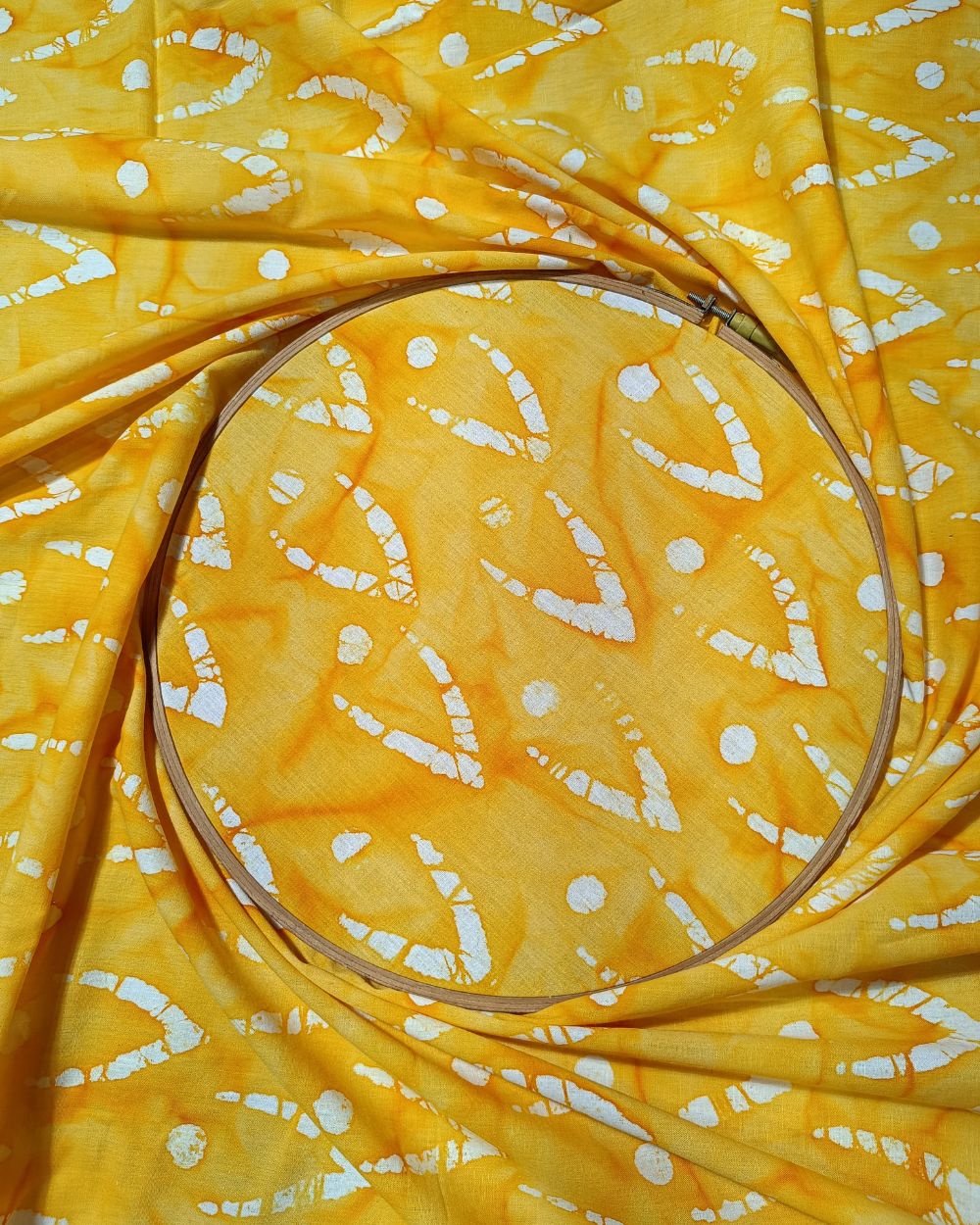 Cotton Hand Blocked Wax Batik Print Mango Yellow Colour 44 Inches Width