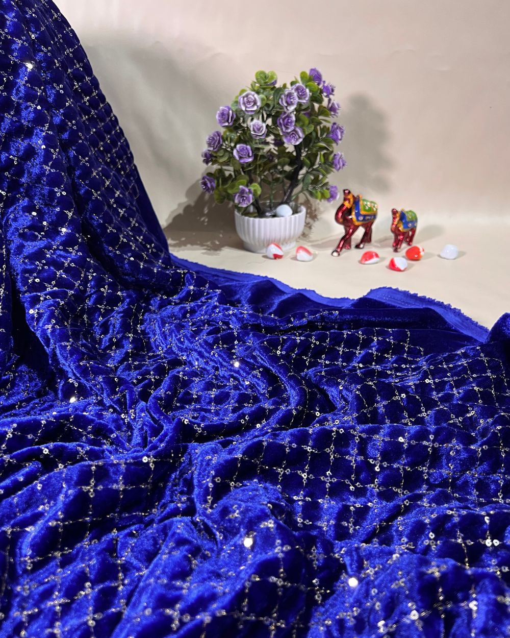 Velvet Work Royal Blue Colour 42 Inches Width