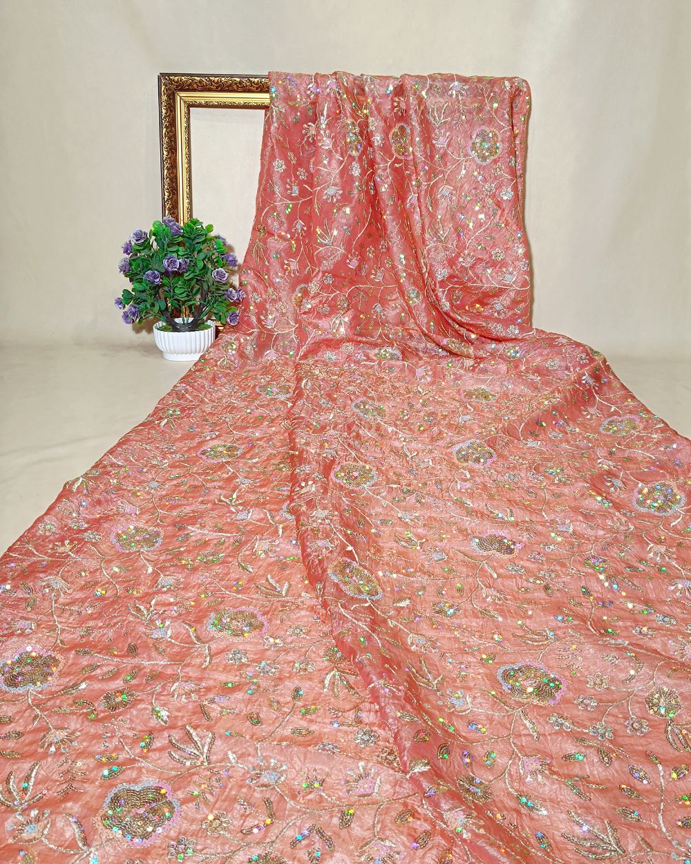 Gold Crush Work Peach Colour 44 Inches Width