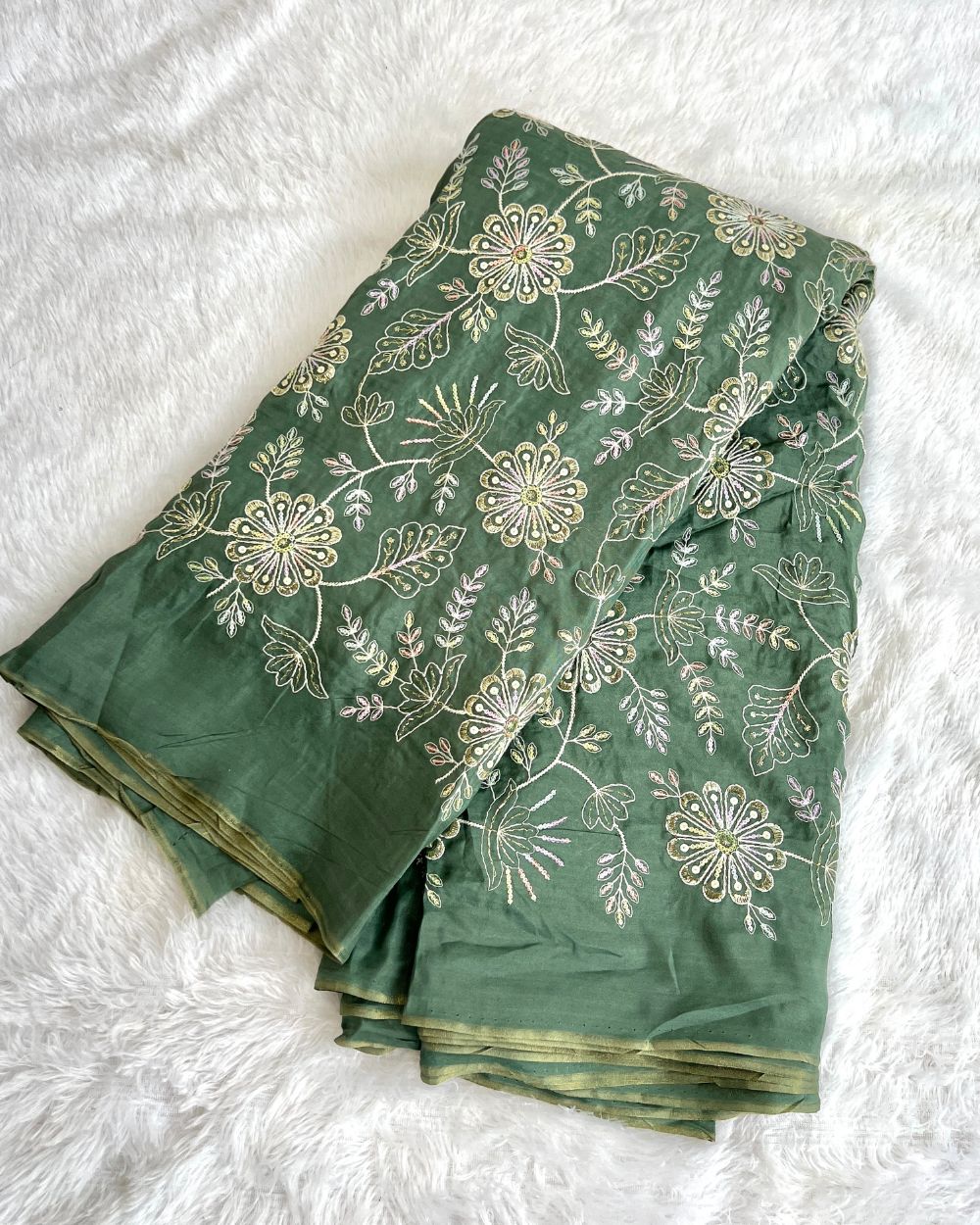 Upada Work Pastel Green Colour 44 Inches Width