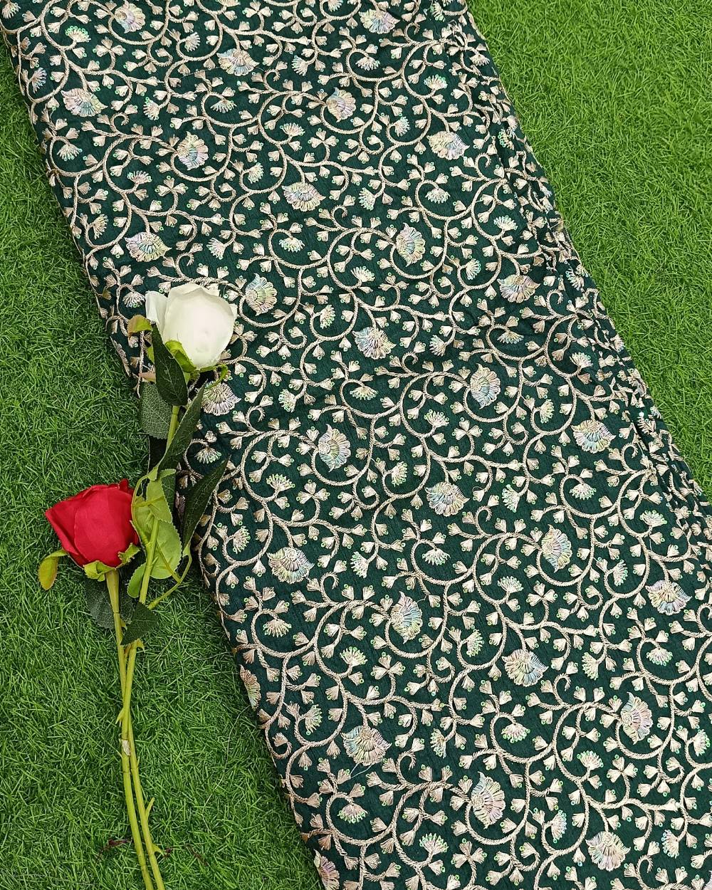 Mulberry Silk Work Dark Bottle Green Colour 42 Inches Width
