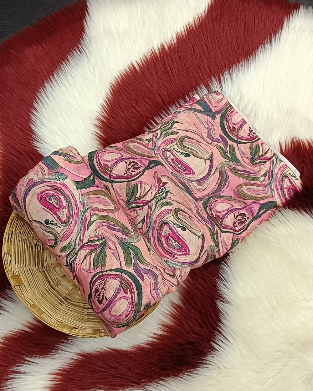 Cotton Linen Feel Abstract Print Pink Colour 43 Inches Width