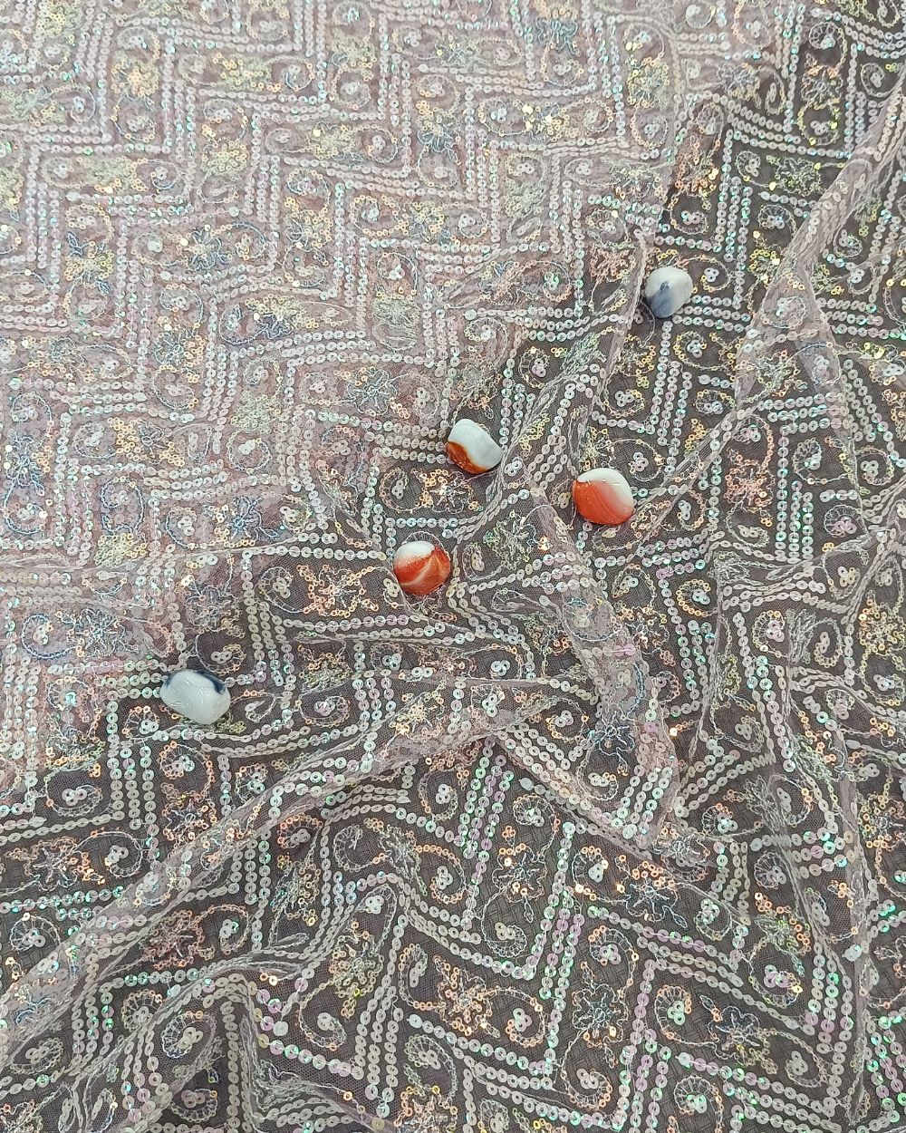 Net Work Onion Pink Colour 44 Inches Width