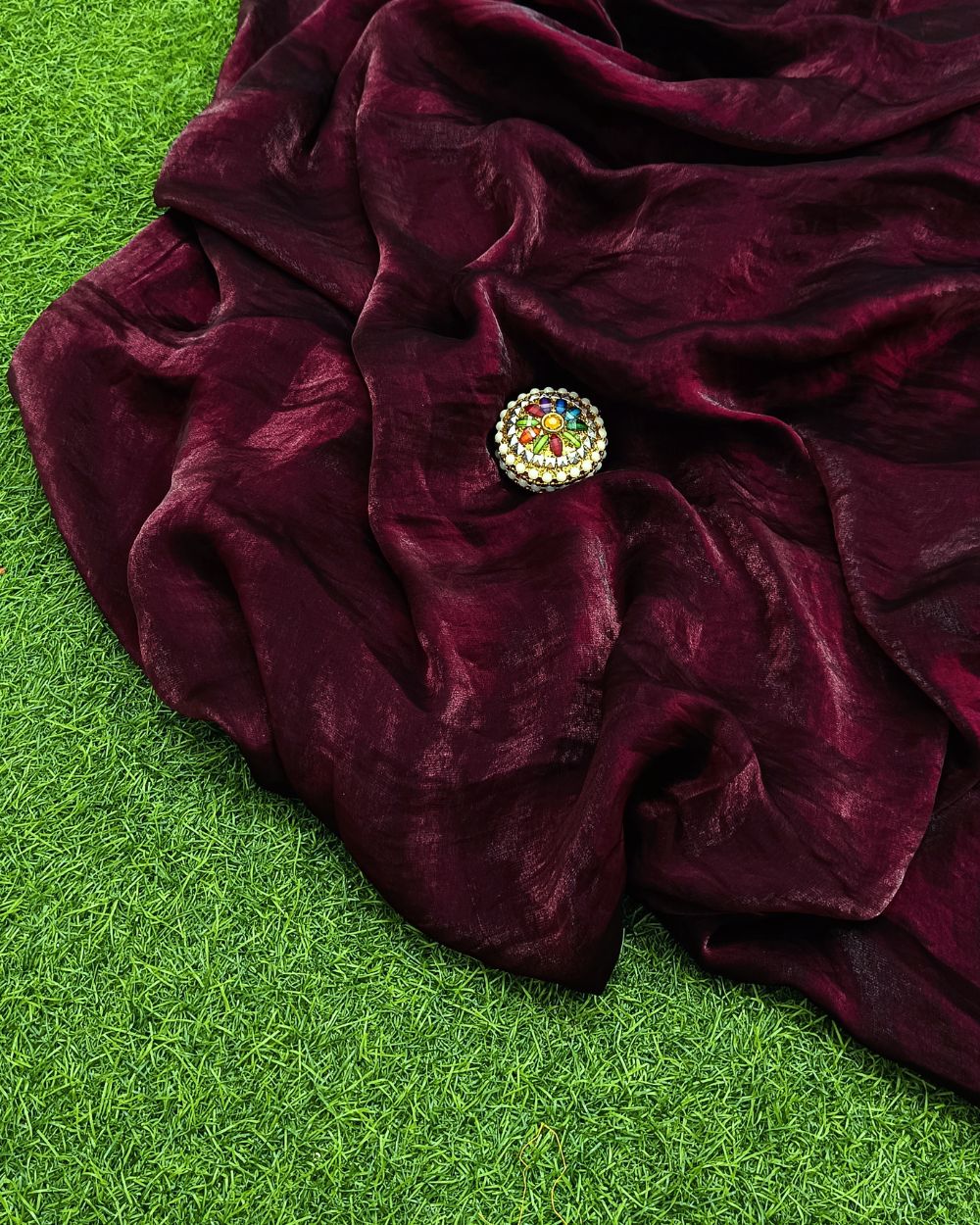 Plain Pure Space Silk Saree Without Blouse Maroon Colour 48 Inches Width