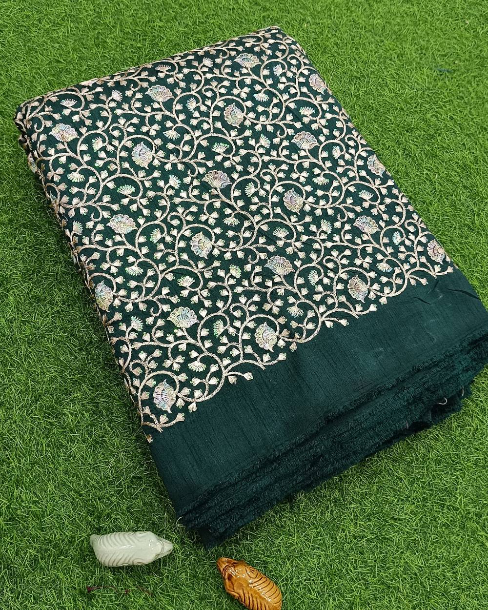 Mulberry Silk Work Dark Bottle Green Colour 42 Inches Width