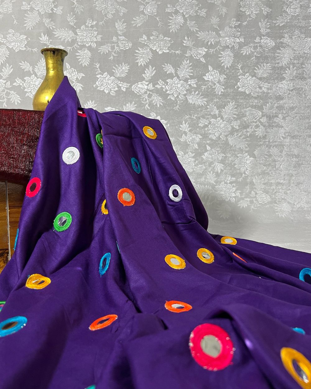 Rayon Gamthi(Rajasthani) Work Purple (Multicolor) 44 Inches Width