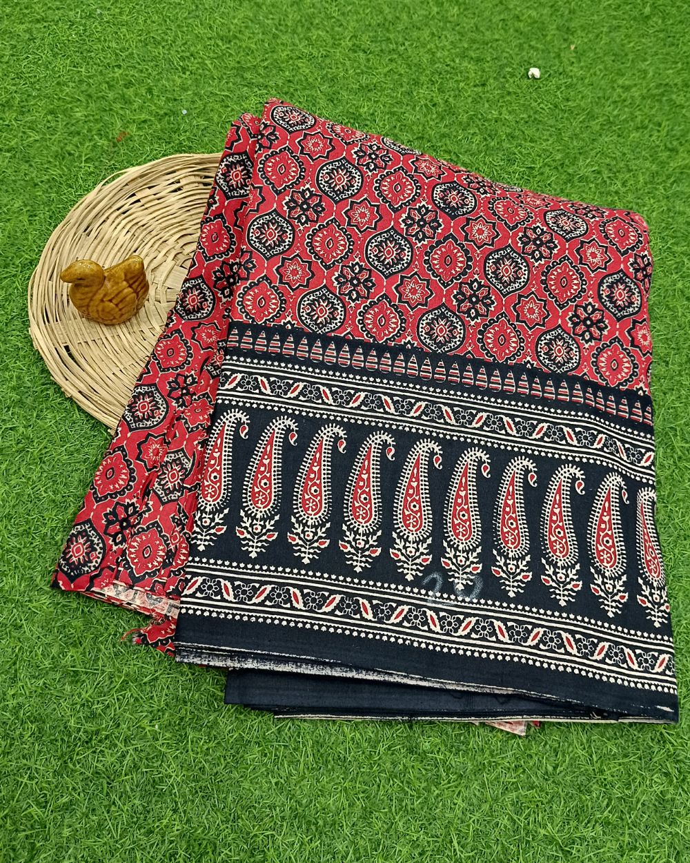 Printed Cotton with Border Red Colour 42 Inches Width