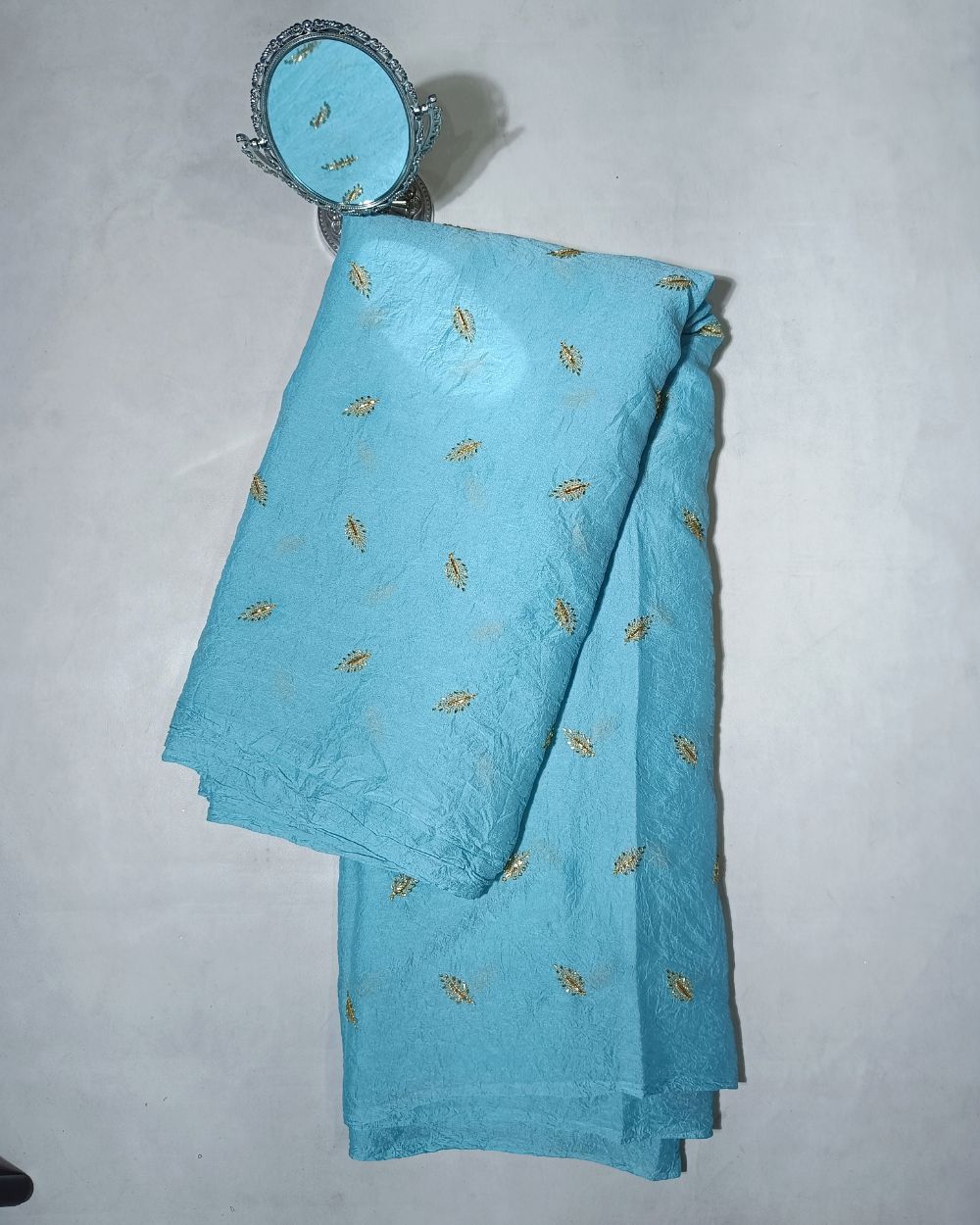 Rangoli Crush Silk Work Sky Blue Colour 44 Inches Width