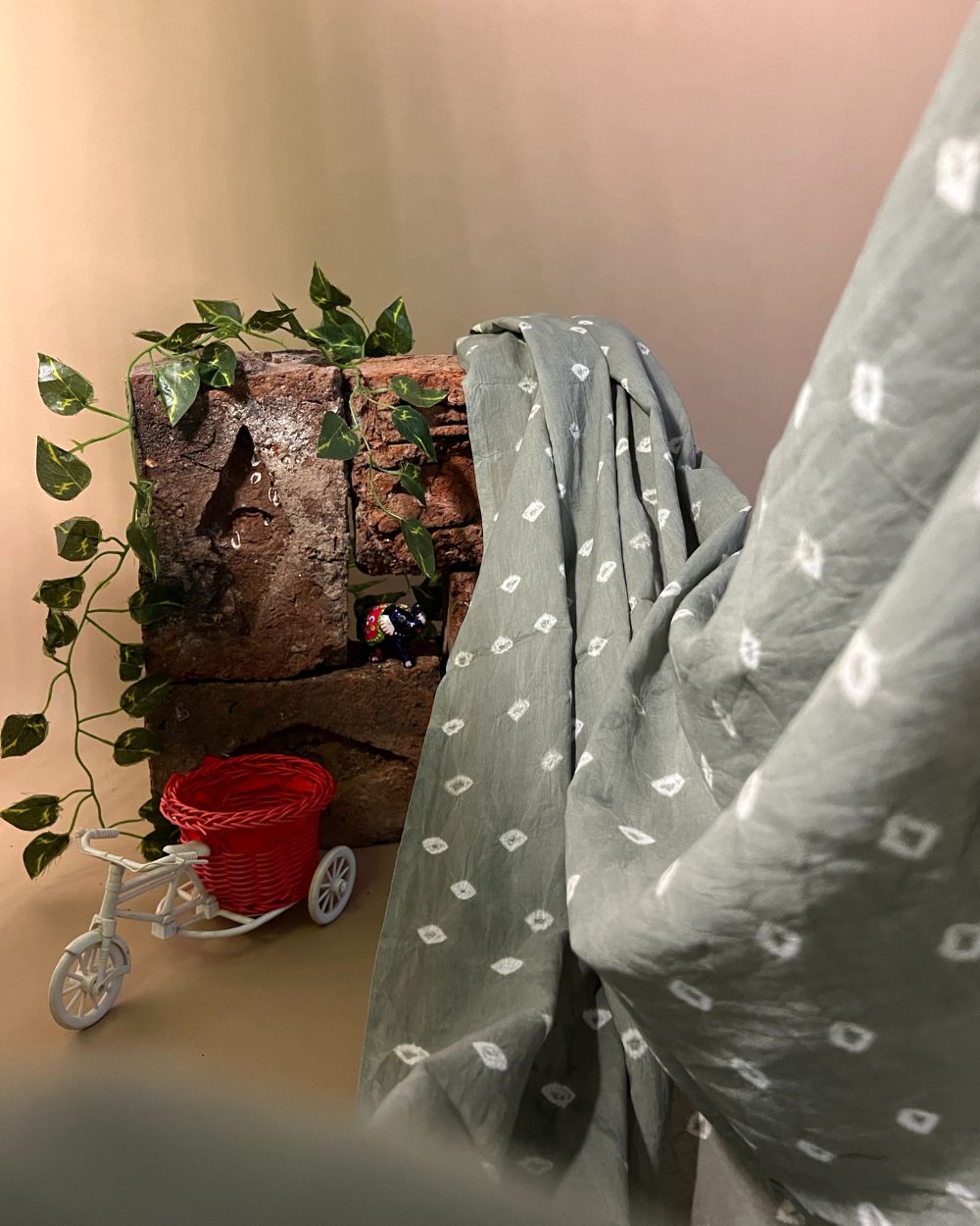 Pure Cotton Bandhani Print Greenish Grey Colour 44 Inches Width