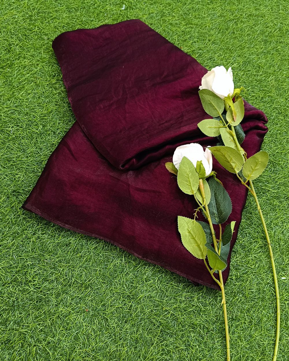 Plain Pure Space Silk Saree Without Blouse Maroon Colour 48 Inches Width