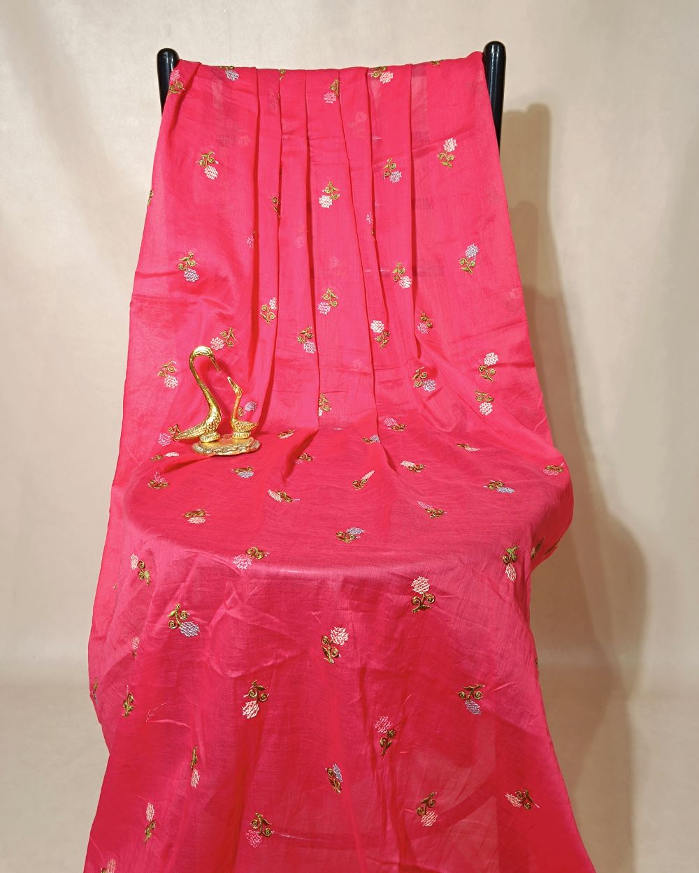 Mal Cotton with Thread Work Carrot Pink Colour 40 Inches Width