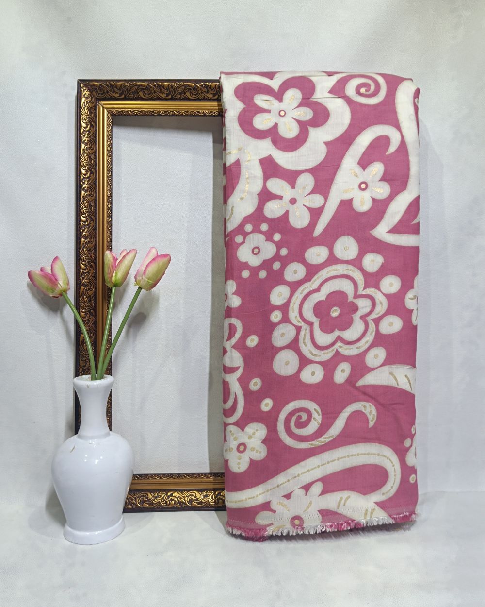 Printed Muslin (Foil) Onion Pink Colour 43 Inches Width