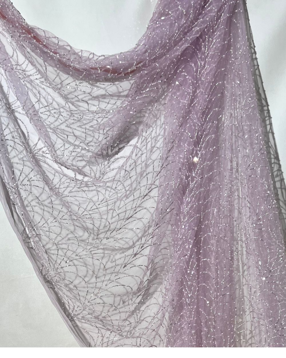Imported Net Work Light Lavender Colour 62 Inches Width