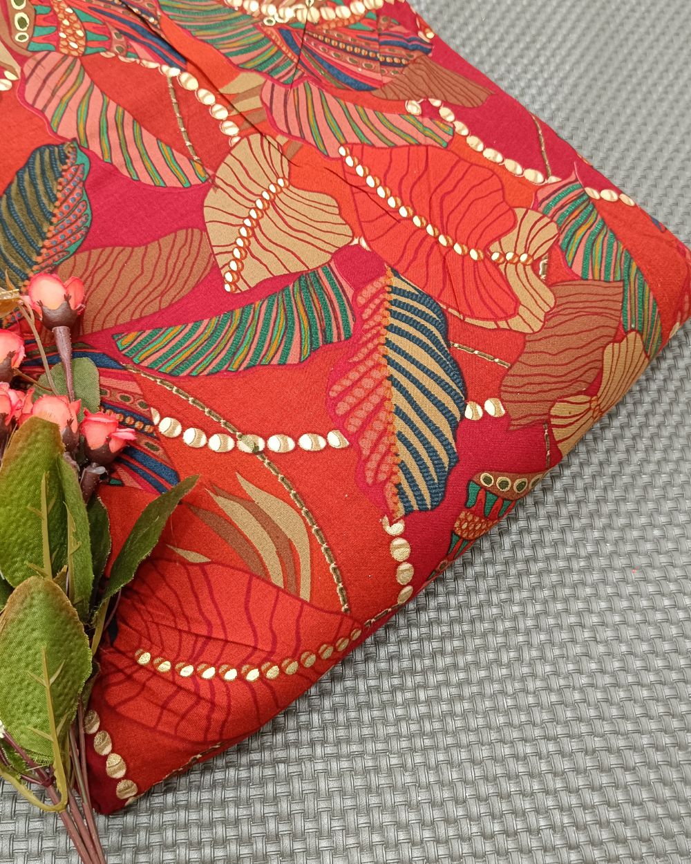 Rayon Foil Print Red Colour 42 Inches Width