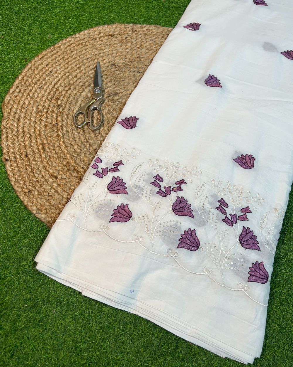 Cotton Work with Border White Colour 44 Inches Width