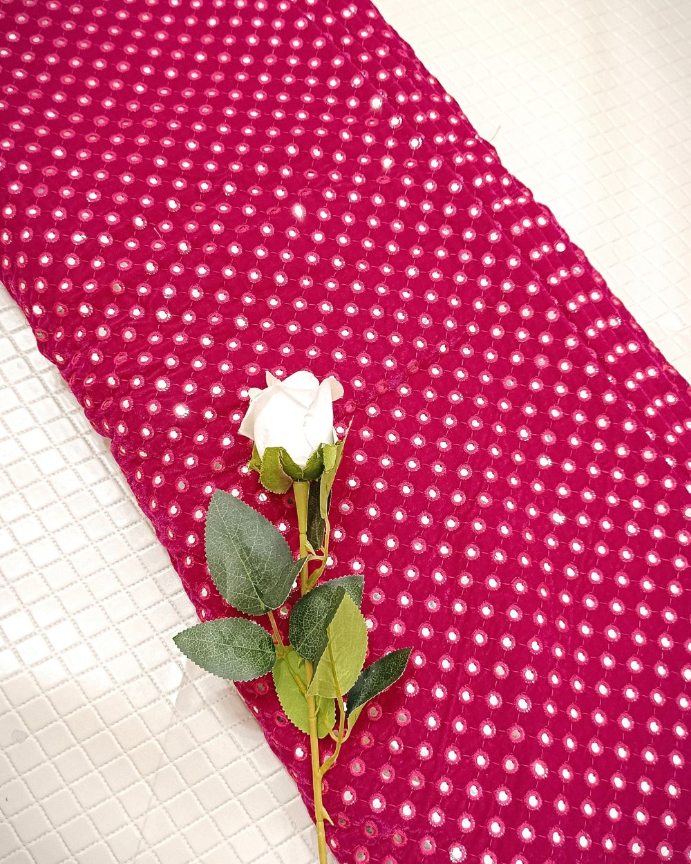 Velvet Abla Work Pink Colour 42 Inches Width