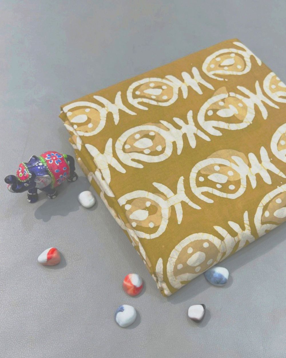 Cotton Dabu Hand Block Print Khaki Colour 44 Inches Width