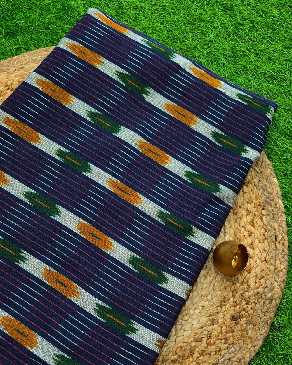 Woven Pure Cotton Ikat Navy Blue Colour 42 Inches Width
