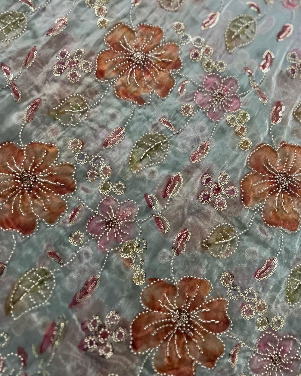 Premium Organza Work Pastel Turquoise Colour 50 Inches Width